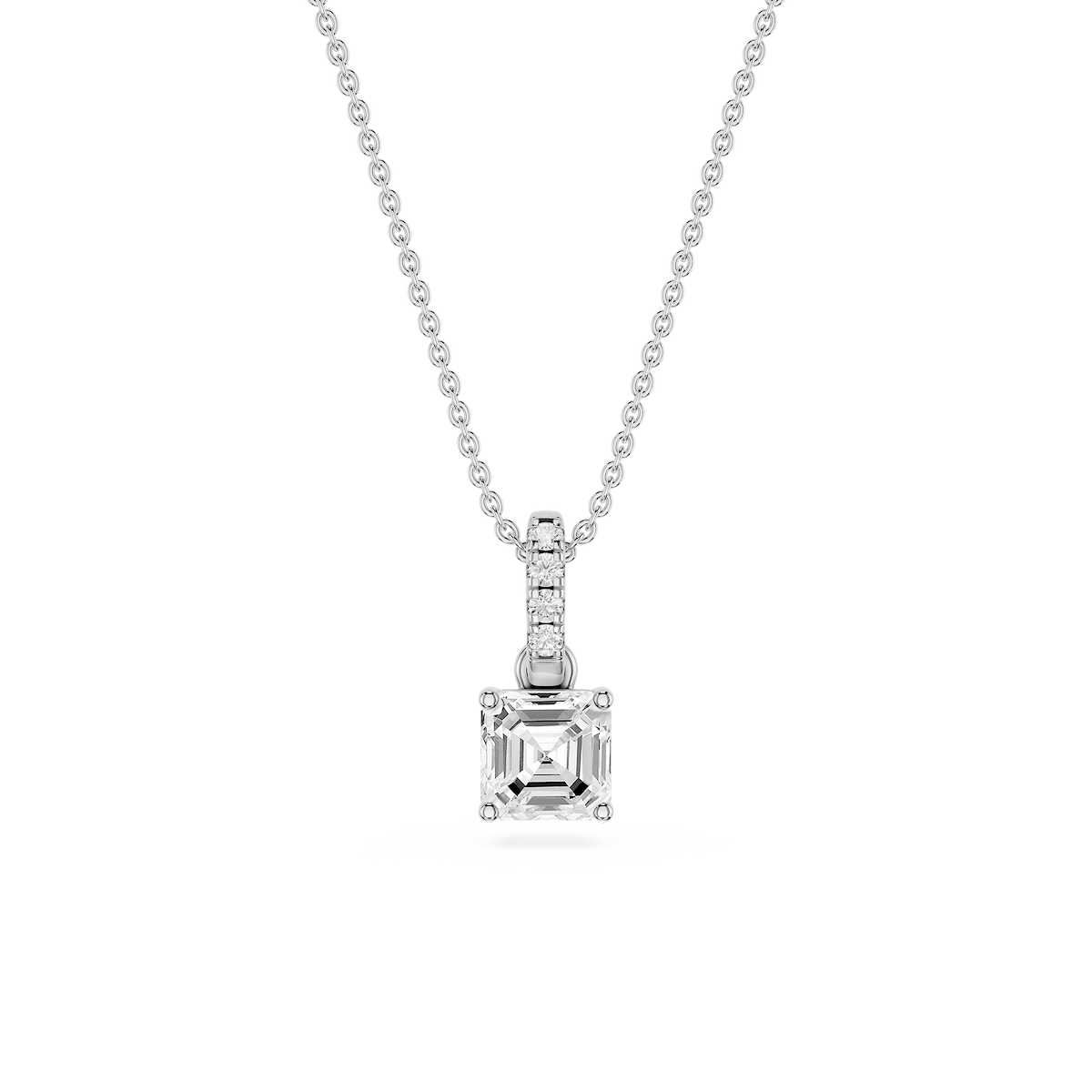 Asscher Lab Grown Diamond Hidden Halo Pendant - 16 to 18 Inches