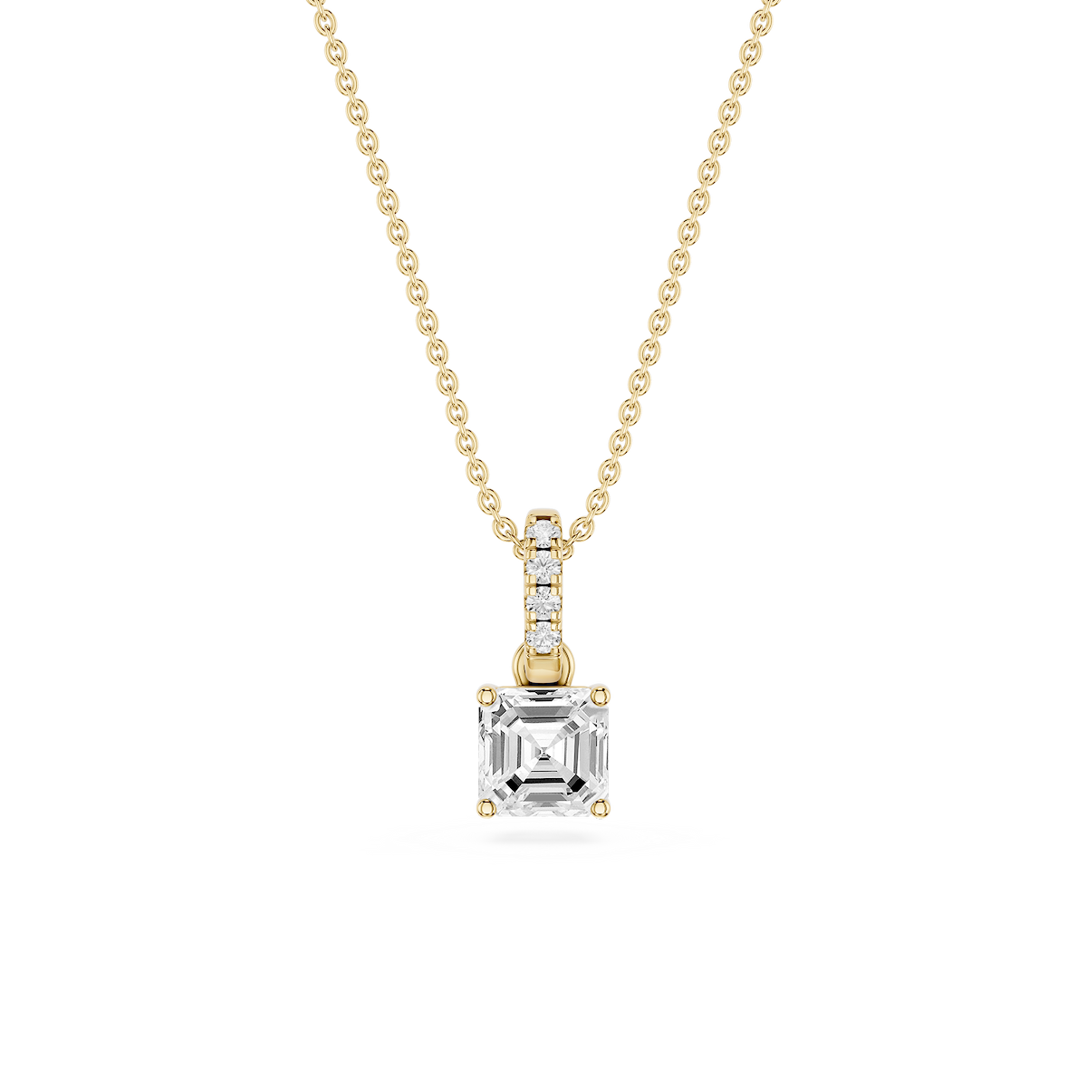 Asscher Lab Grown Diamond Hidden Halo Pendant - 16 to 18 Inches