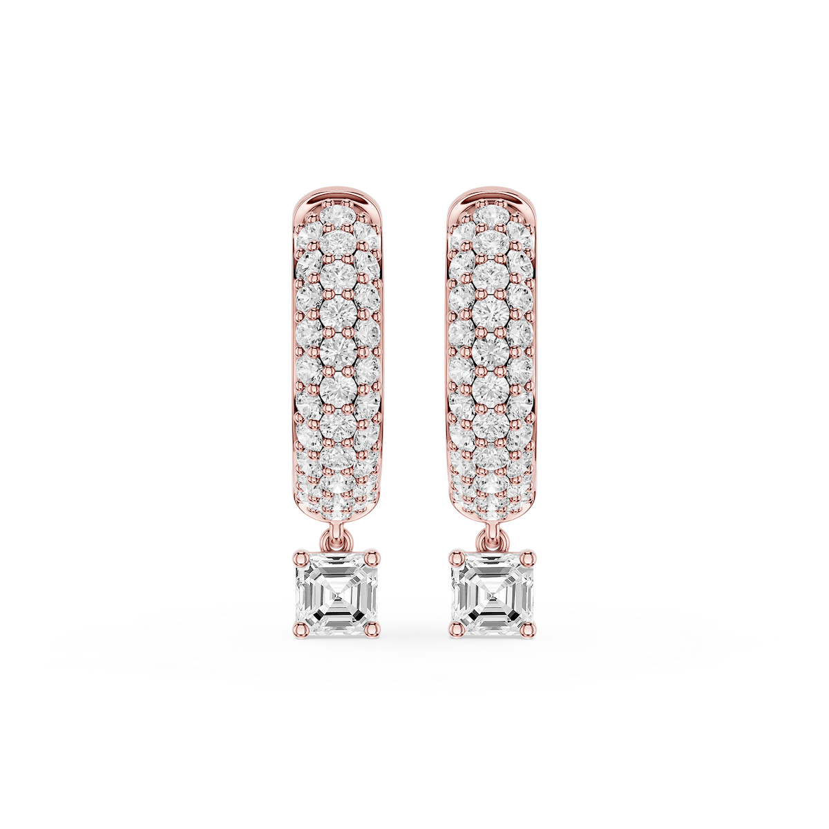 Asscher Lab Grown Diamond Pave Hoop Drop Earrings