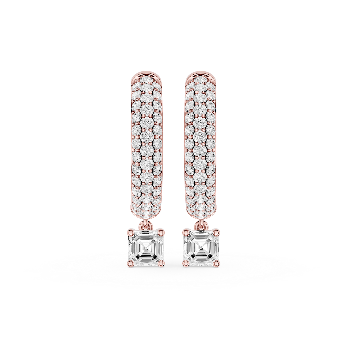 Asscher Lab Grown Diamond Pave Hoop Drop Earrings