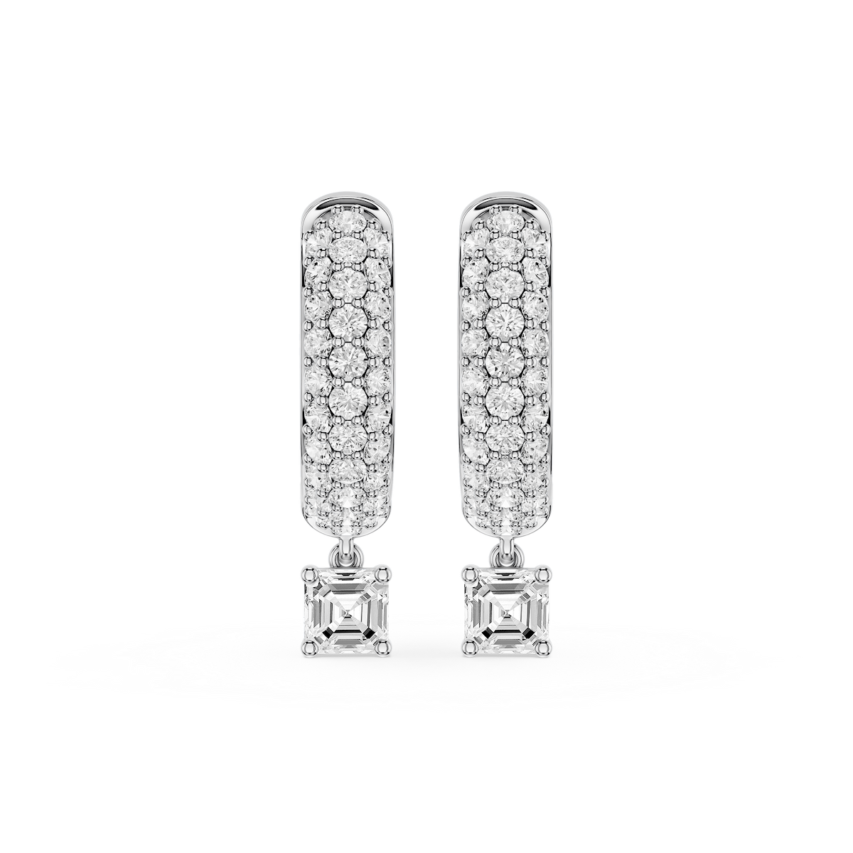 Asscher Lab Grown Diamond Pave Hoop Drop Earrings