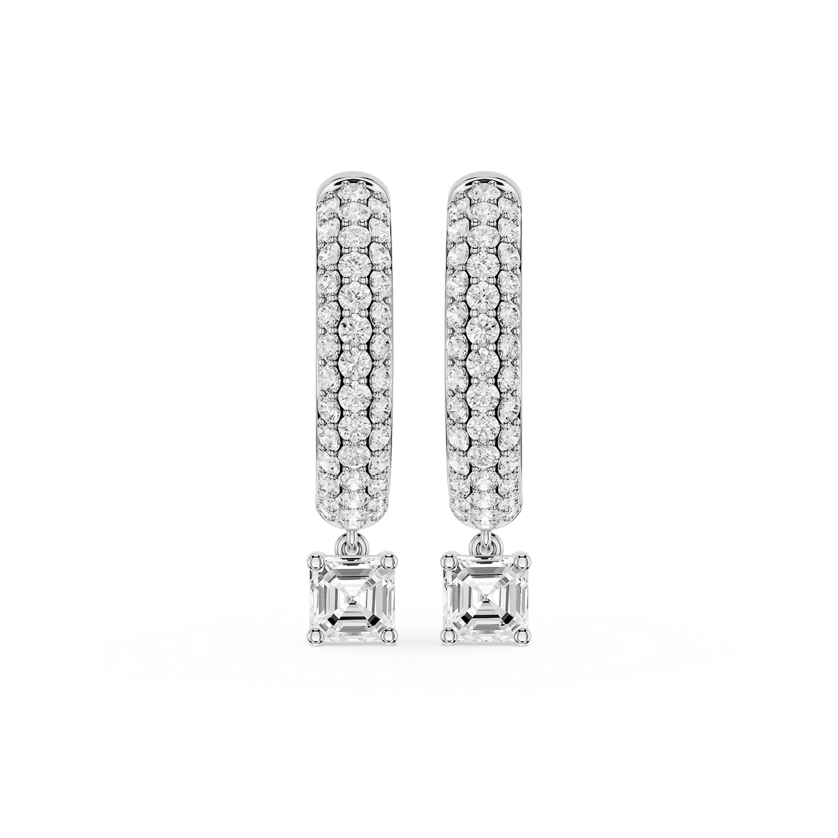 Asscher Lab Grown Diamond Pave Hoop Drop Earrings