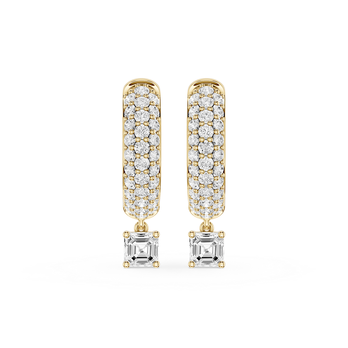 Asscher Lab Grown Diamond Pave Hoop Drop Earrings