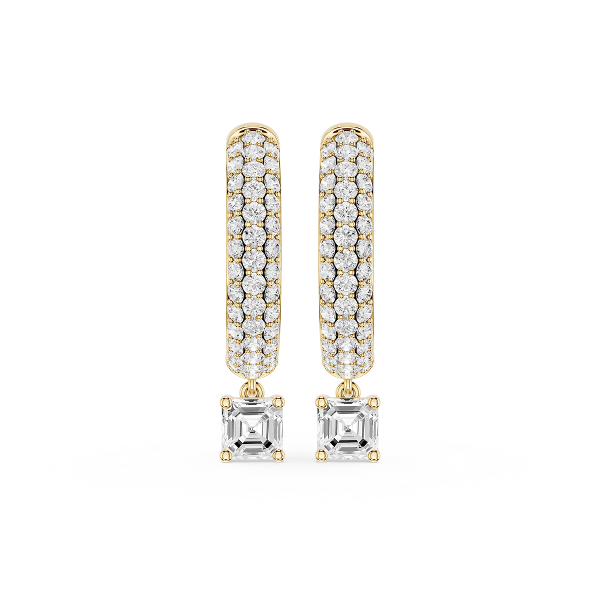 Asscher Lab Grown Diamond Pave Hoop Drop Earrings