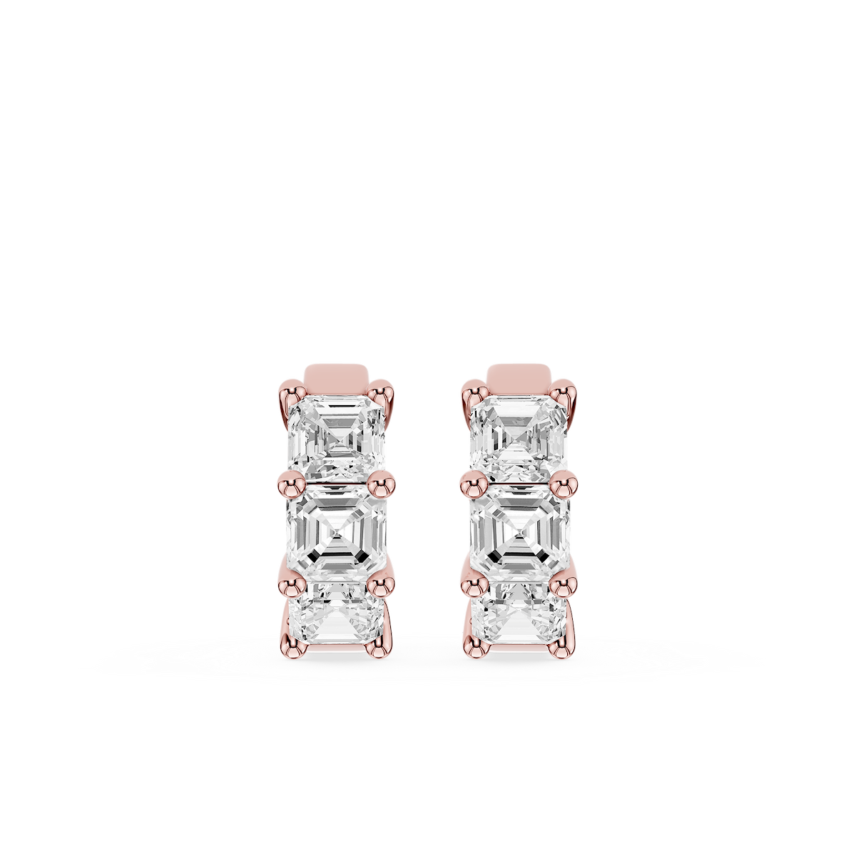 Asscher Lab Grown Diamond Three Stone Hoop Earrings