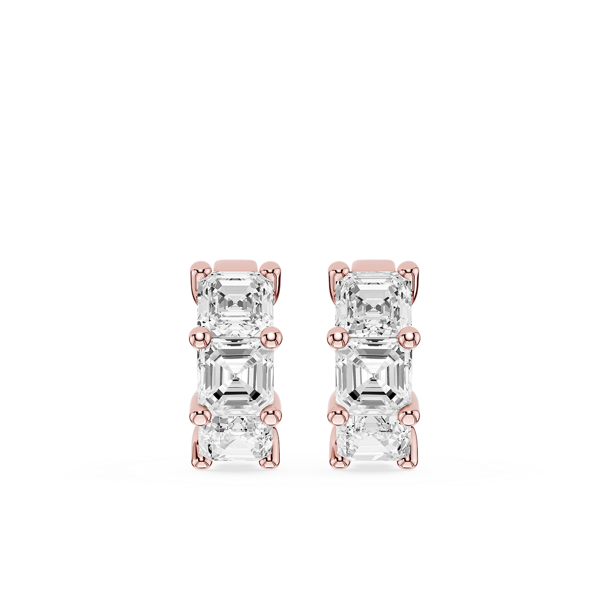 Asscher Lab Grown Diamond Three Stone Hoop Earrings