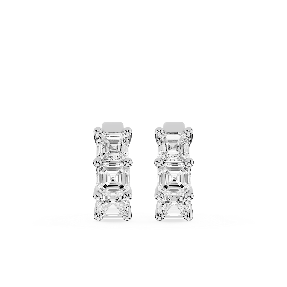 Asscher Lab Grown Diamond Three Stone Hoop Earrings