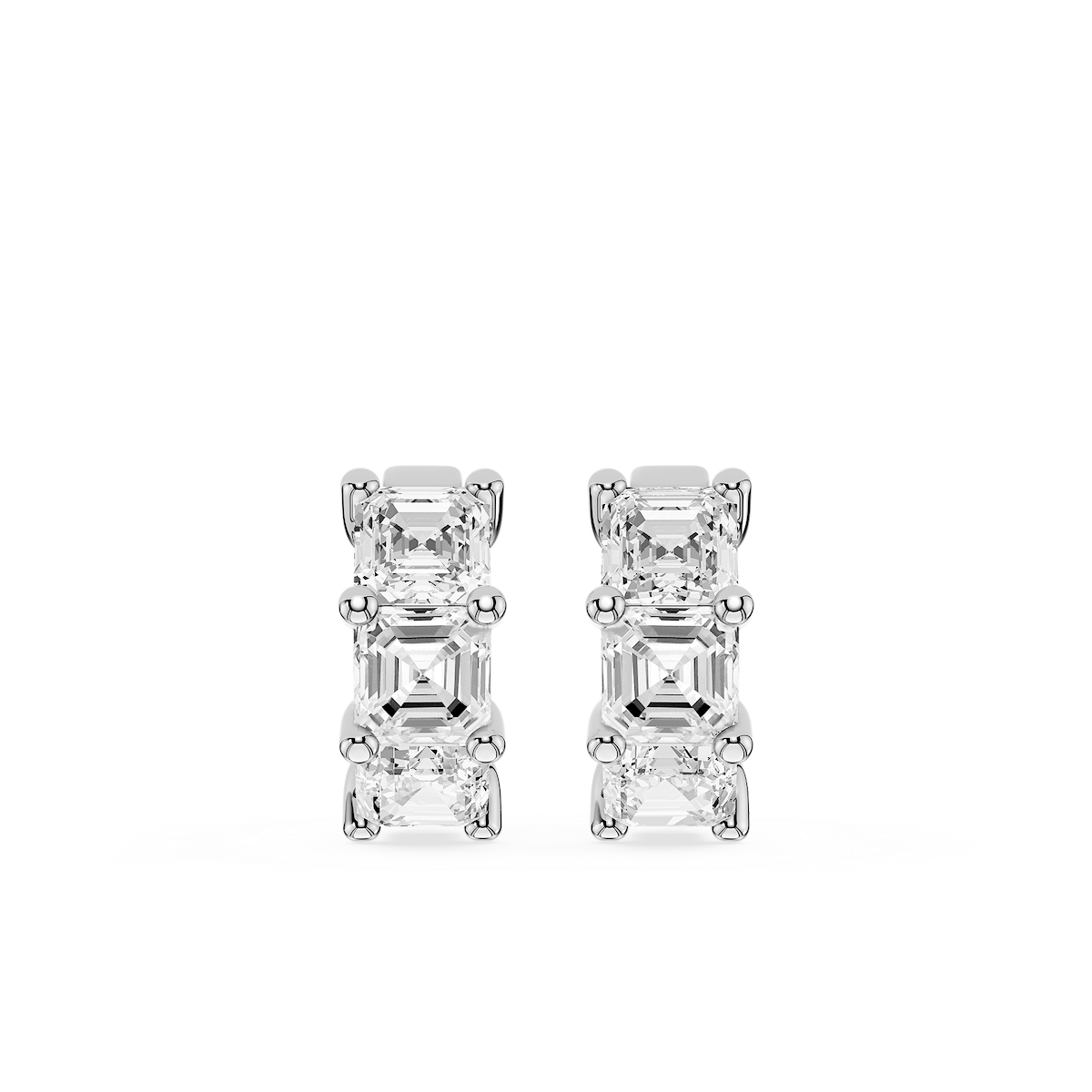 Asscher Lab Grown Diamond Three Stone Hoop Earrings