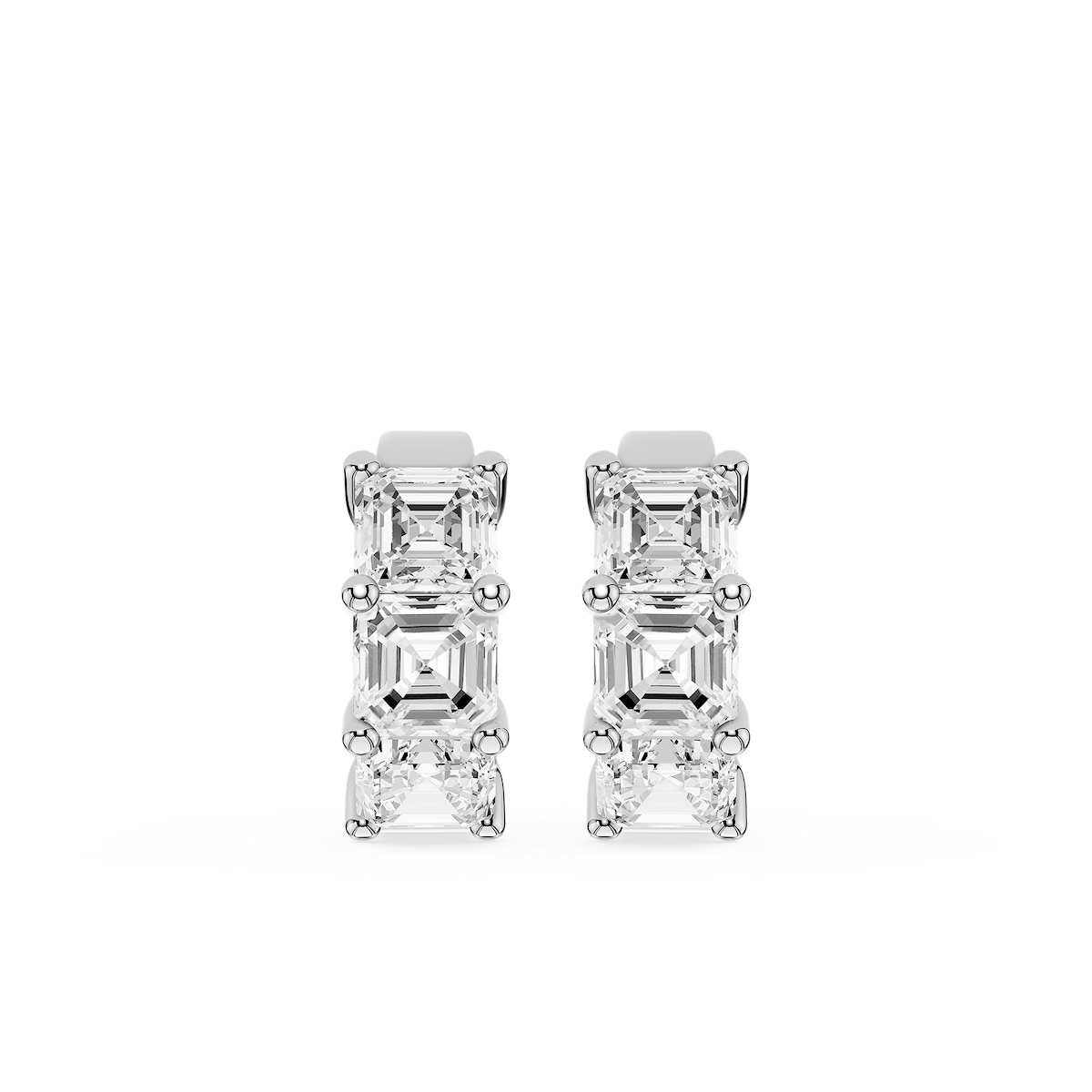 Asscher Lab Grown Diamond Three Stone Hoop Earrings
