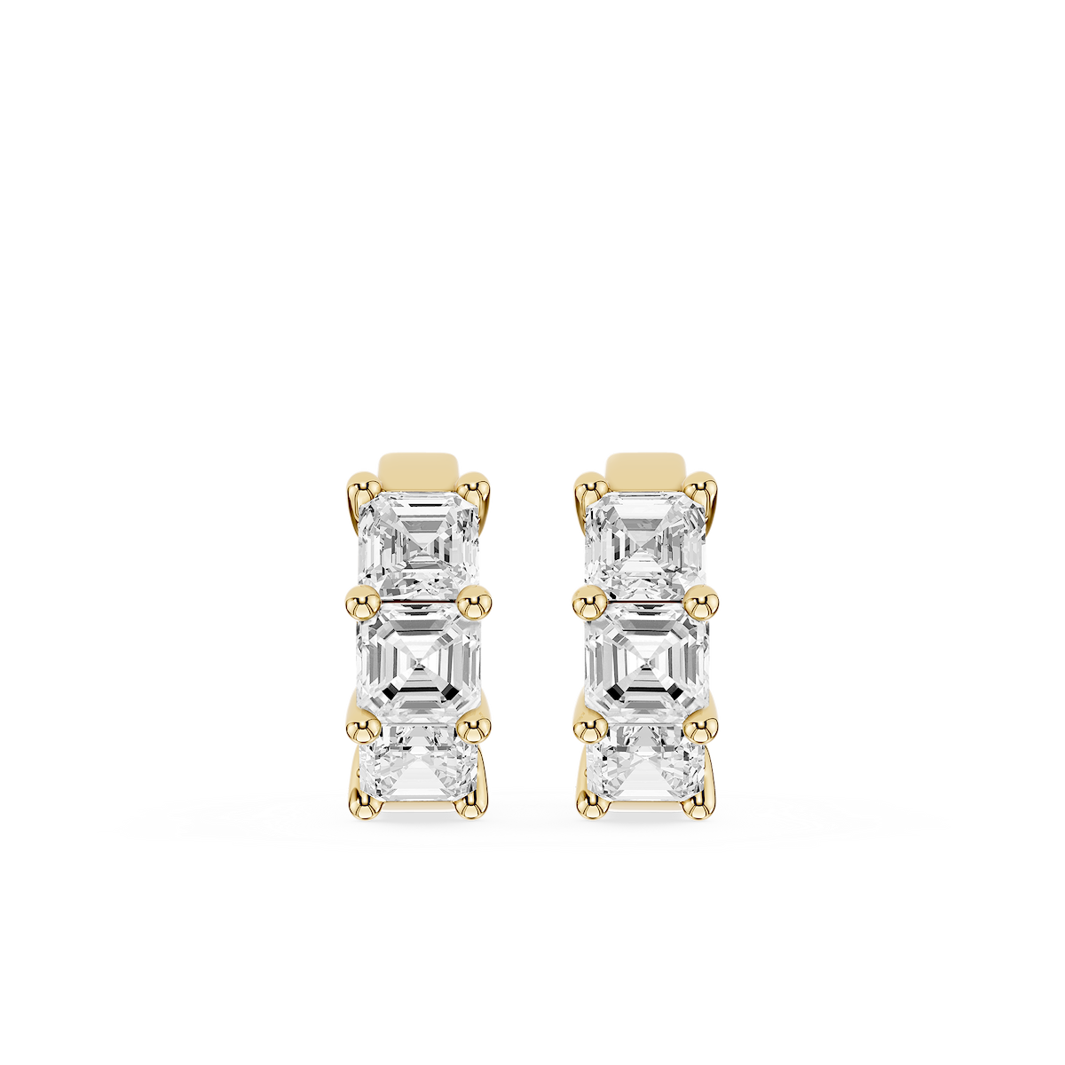 Asscher Lab Grown Diamond Three Stone Hoop Earrings