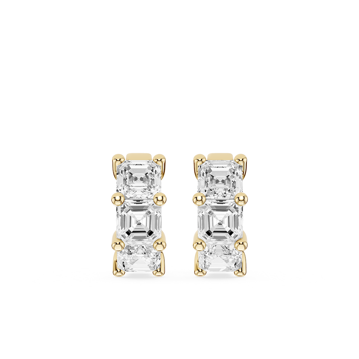 Asscher Lab Grown Diamond Three Stone Hoop Earrings
