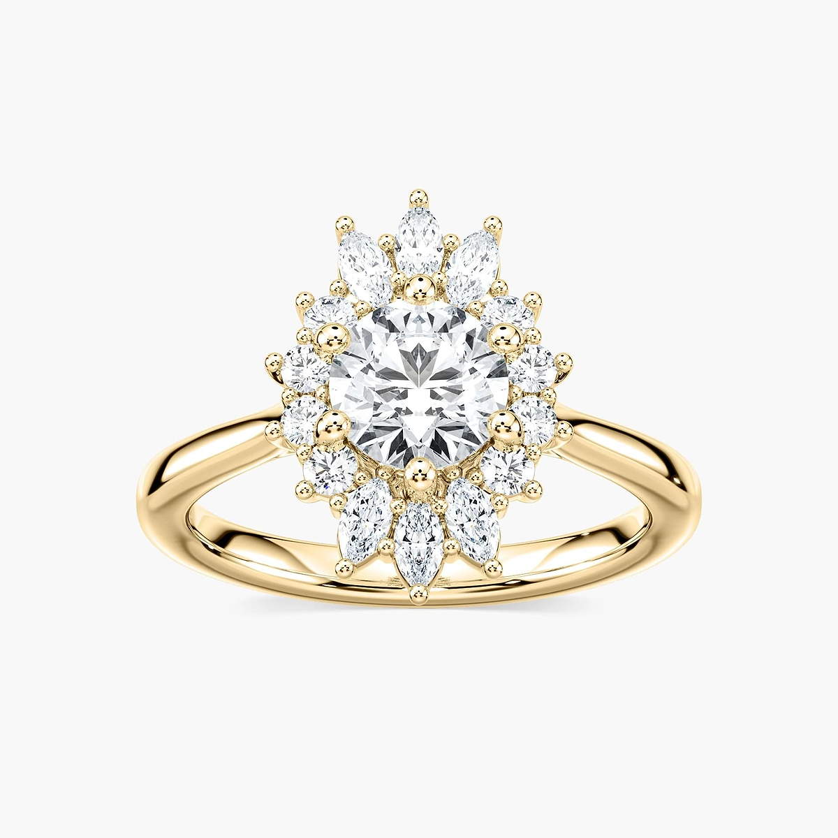 Everly Round Lab Grown Diamond Sunburst Halo Engagement Ring