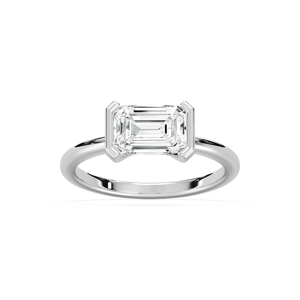 Azure 2 ctw Emerald Lab Grown Diamond East West Semi Bezel Solitaire Engagement Ring