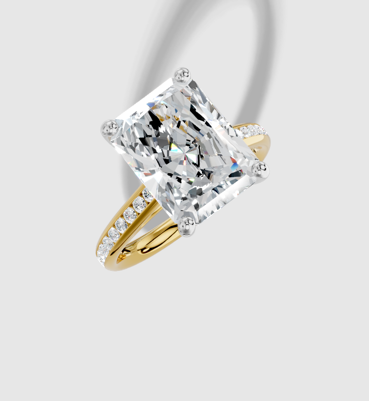 4.42 ctw Radiant Cut Lab Grown Diamond Channel Cathedral Hidden Halo Engagement Ring in 18K Gold