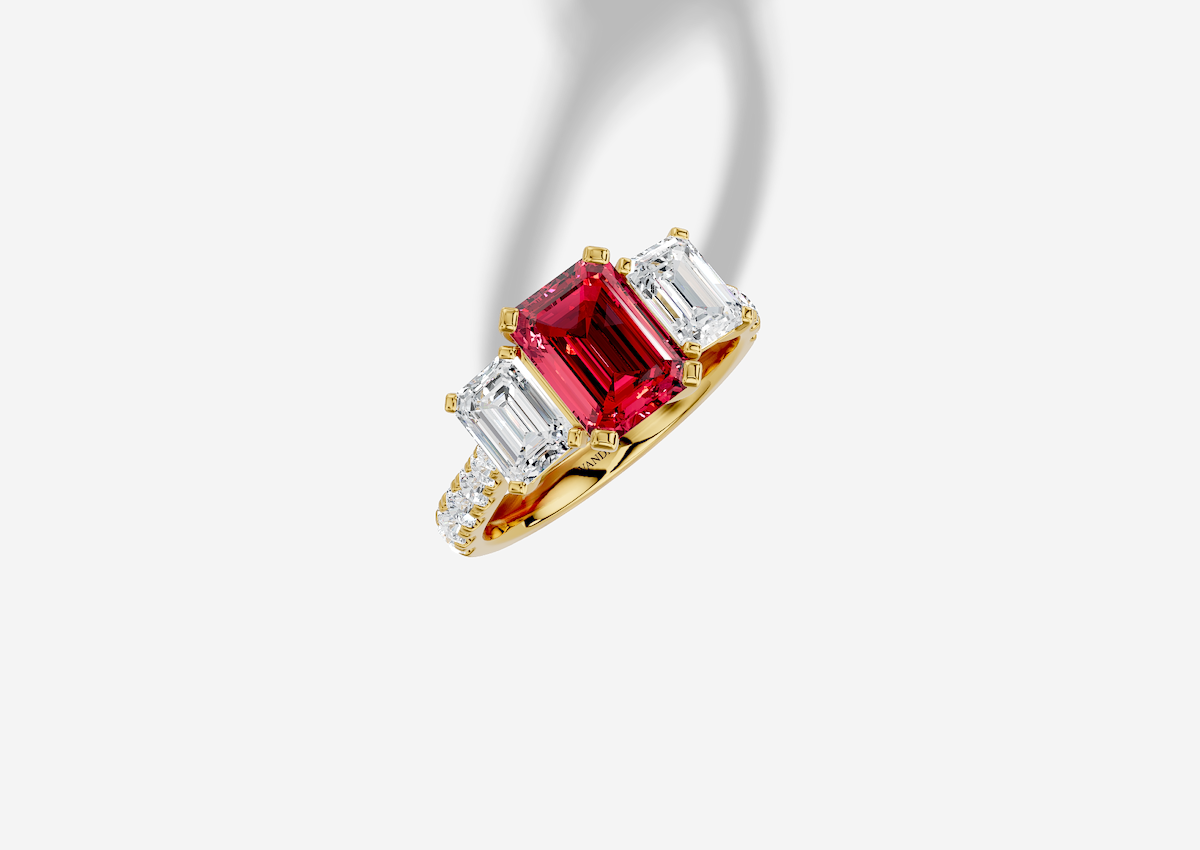 18K gold 1.50 carat Emerald Diamond 3 Stone  Micro Prong  Three stone
