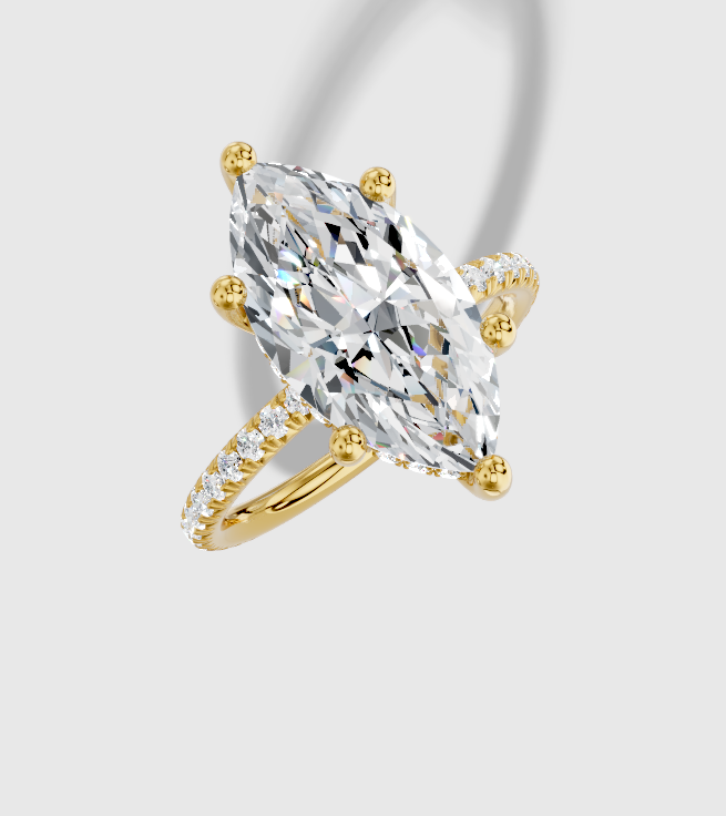 4.44 ctw Marquise Cut Lab Grown Diamond French Pave Classic Hidden Halo Engagement Ring in 18K Gold