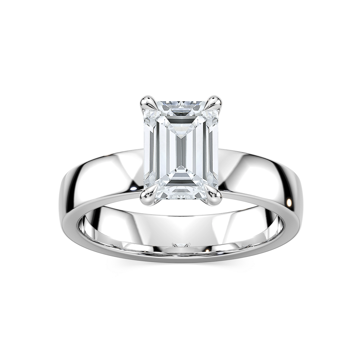 Maya Emerald Lab Grown Diamond 4mm Cigar Band Solitaire Engagement Ring