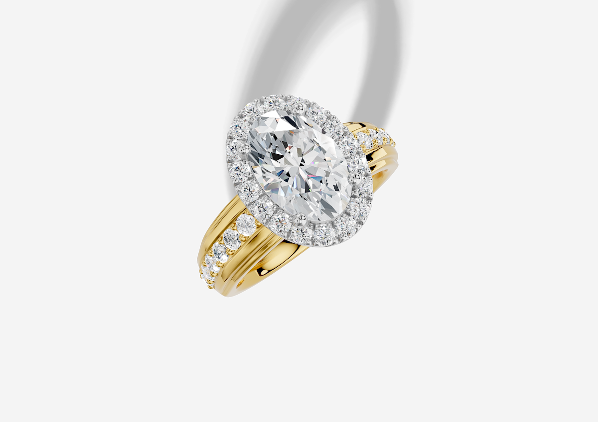 2.70 ctw Oval Cut Lab Grown Diamond Shared Prong Wide Halo Engagement Ring in 14K Gold