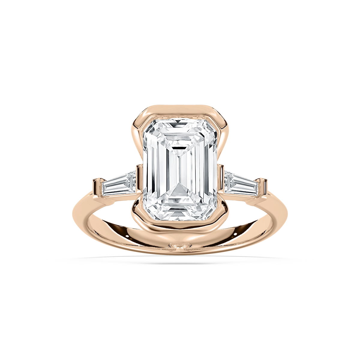 Beatrice 2 ¹⁄₂ ctw Emerald Lab Grown Diamond Open Bezel Three Stone Engagement Ring