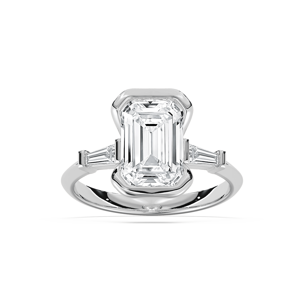 Beatrice 2 ¹⁄₂ ctw Emerald Lab Grown Diamond Open Bezel Three Stone Engagement Ring
