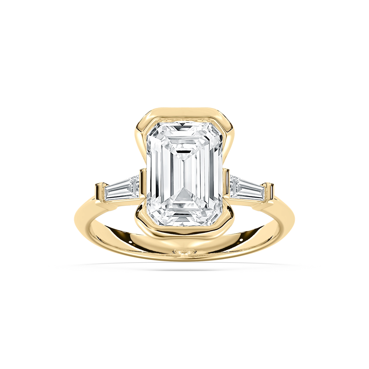 Beatrice 2 ¹⁄₂ ctw Emerald Lab Grown Diamond Open Bezel Three Stone Engagement Ring