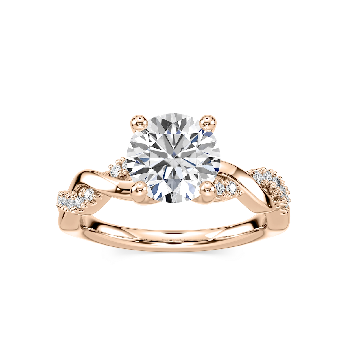 Sadie Round Lab Grown Diamond Twist Side Stone Engagement Ring