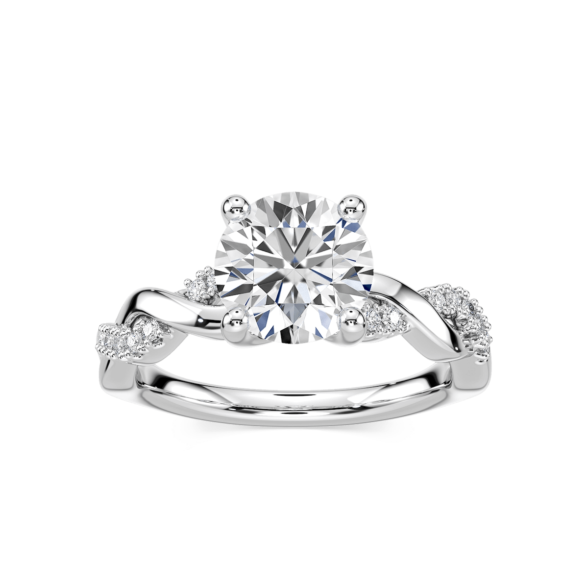 Sadie Round Lab Grown Diamond Twist Side Stone Engagement Ring