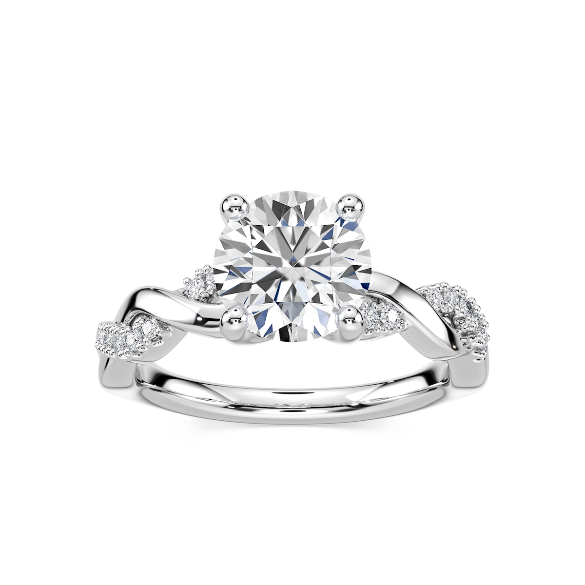 Sadie Round Lab Grown Diamond Twist Side Stone Engagement Ring