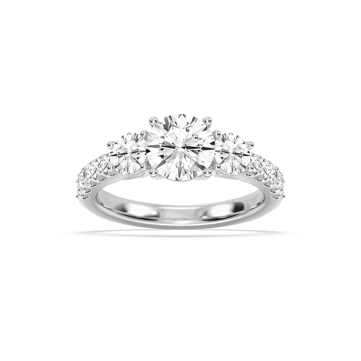 Betty 2 ½ ctw Round Lab Grown Diamond Trellis Three Stone Engagement Ring