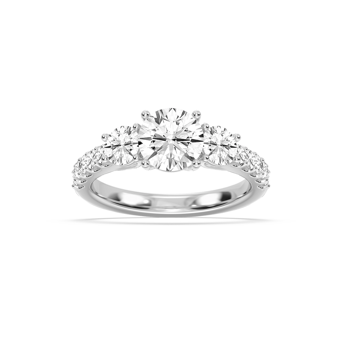 Betty 2 ½ ctw Round Lab Grown Diamond Trellis Three Stone Engagement Ring
