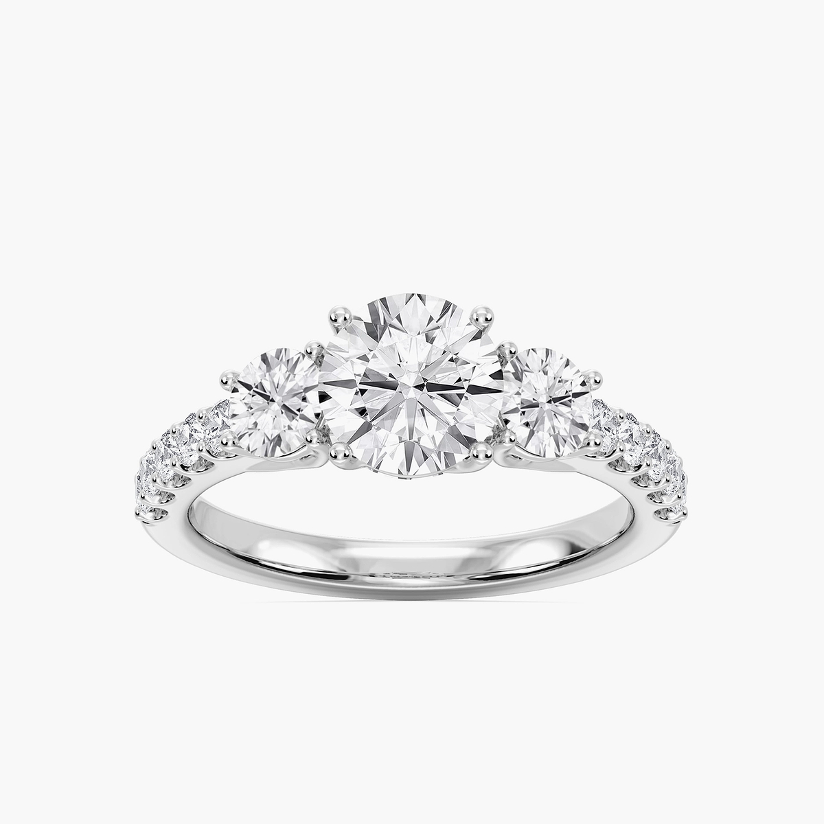Betty 2 ½ ctw Round Lab Grown Diamond Trellis Three Stone Engagement Ring