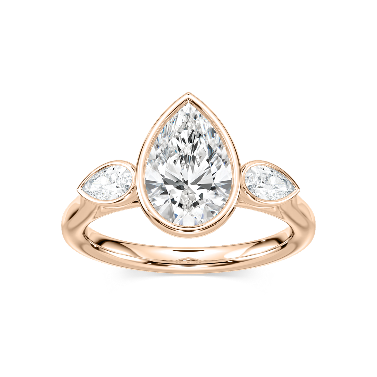 Nova 2 ½ ctw Pear Lab Grown Diamond Bezel Set Three Stone Engagement Ring