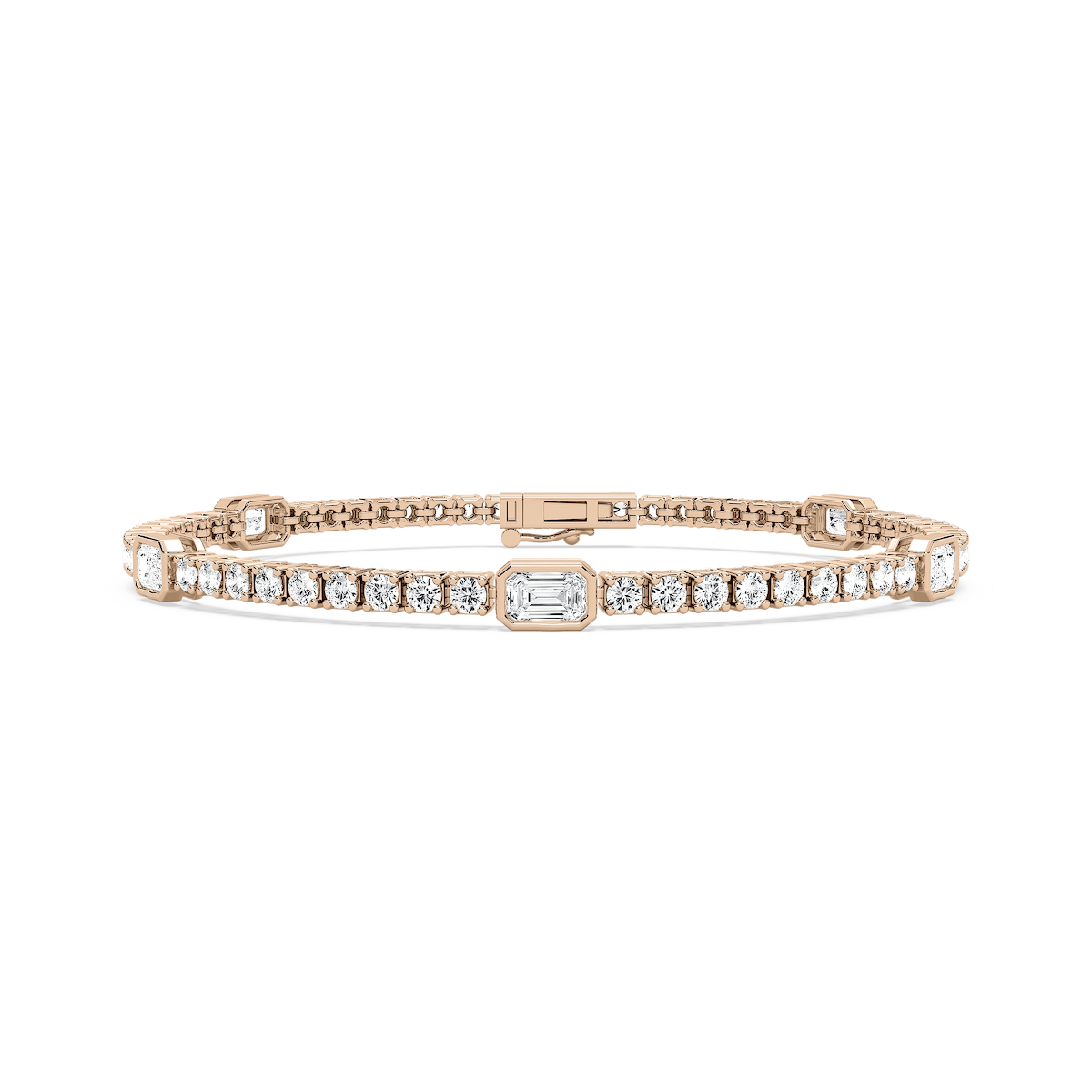 4 ctw Emerald and Round Lab Grown Diamond Bezel Set Five Station Tennis Bracelet  - 7 Inches
