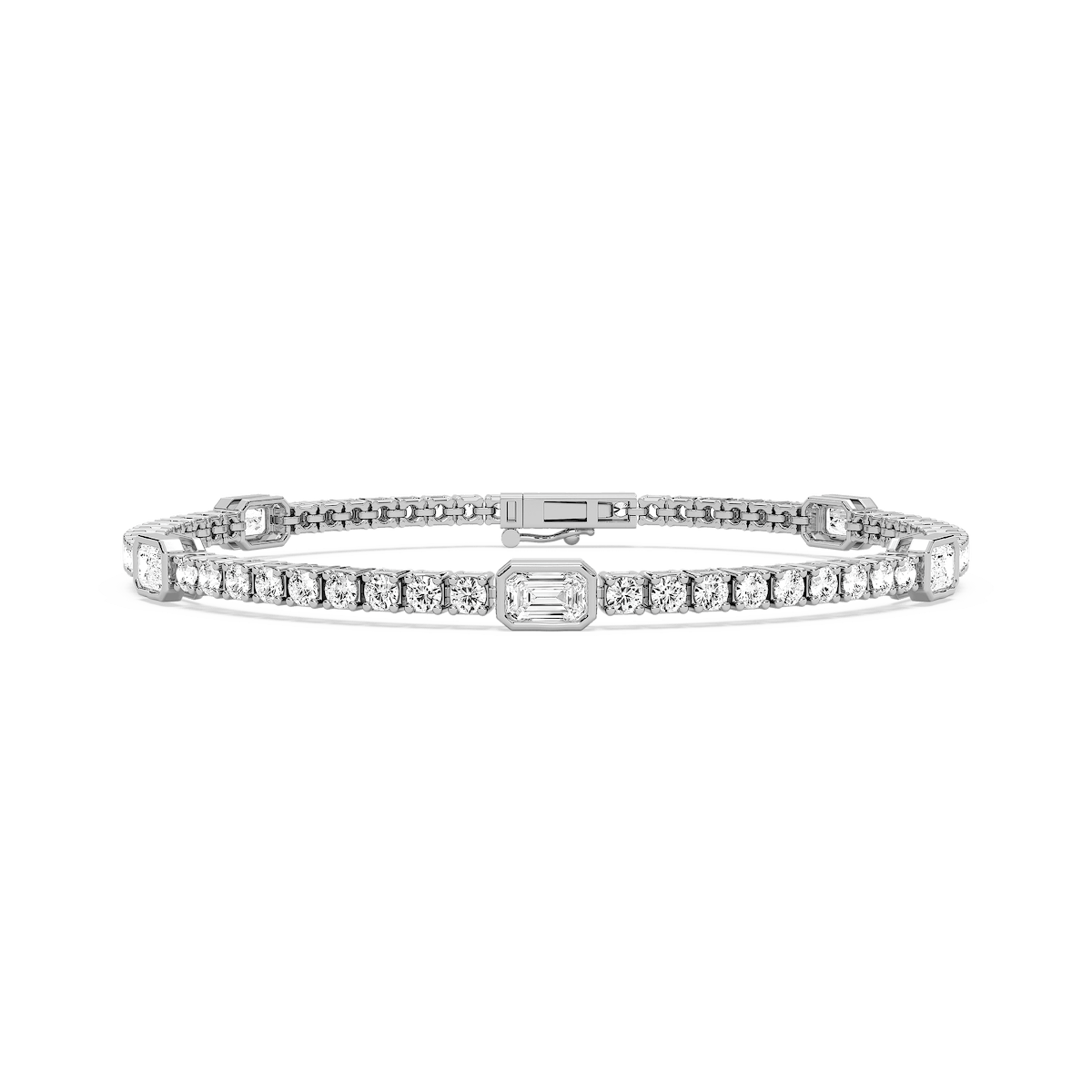 4 ctw Emerald and Round Lab Grown Diamond Bezel Set Five Station Tennis Bracelet  - 7 Inches