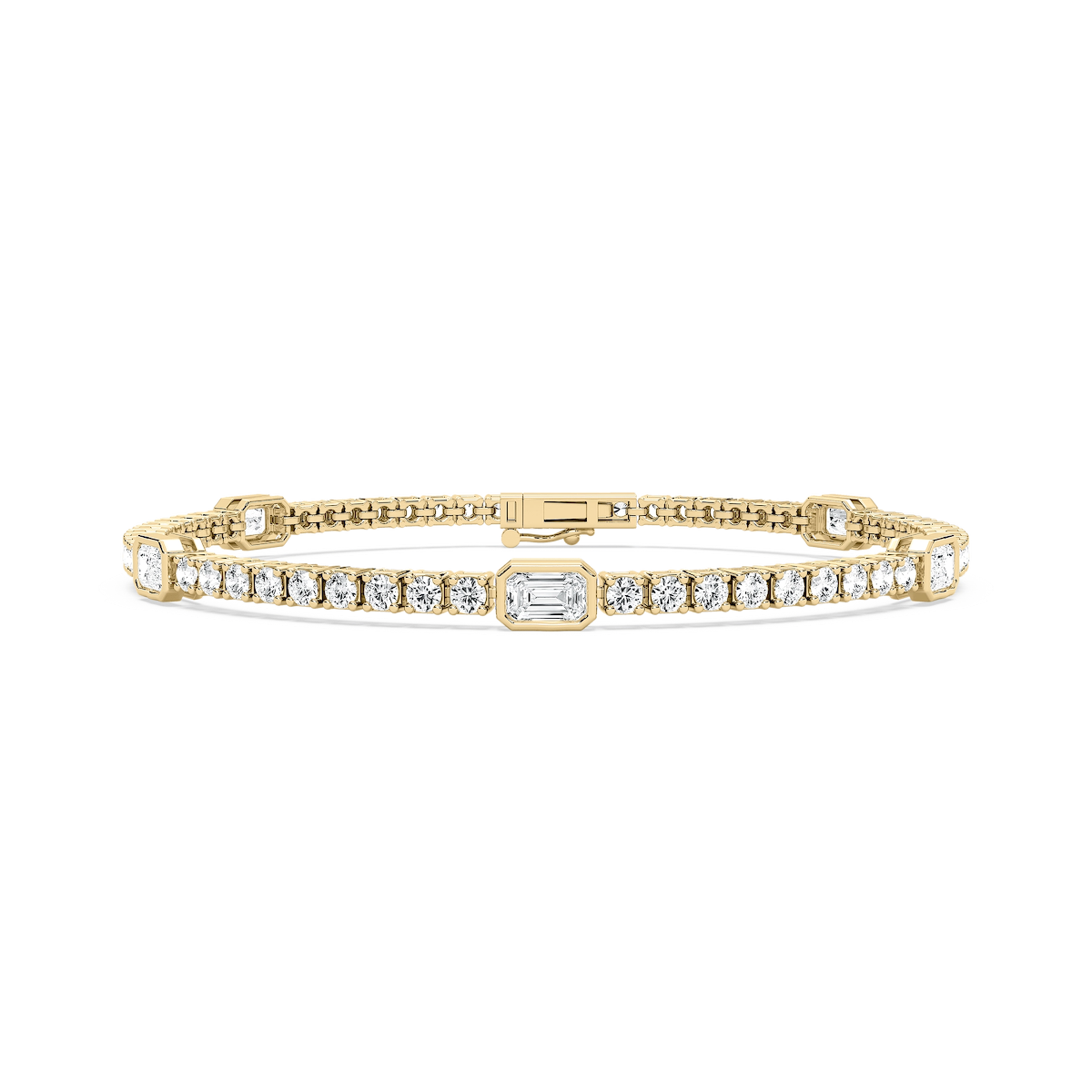 4 ctw Emerald and Round Lab Grown Diamond Bezel Set Five Station Tennis Bracelet  - 7 Inches