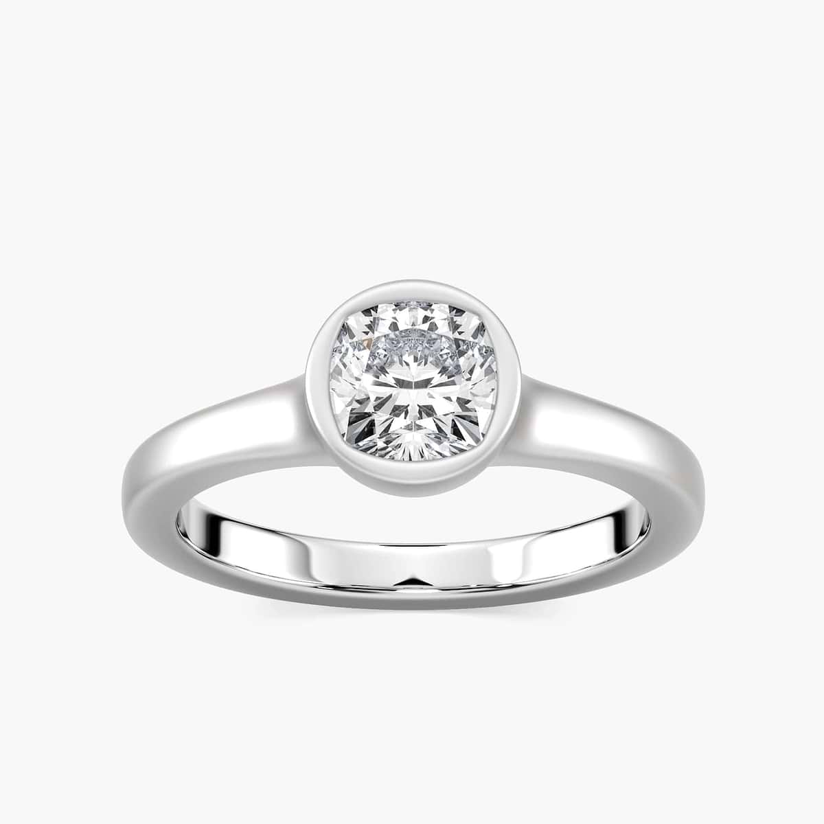 Brielle Cushion Lab Grown Diamond Satin Finish Bezel Set Artisan Solitaire Engagement Ring