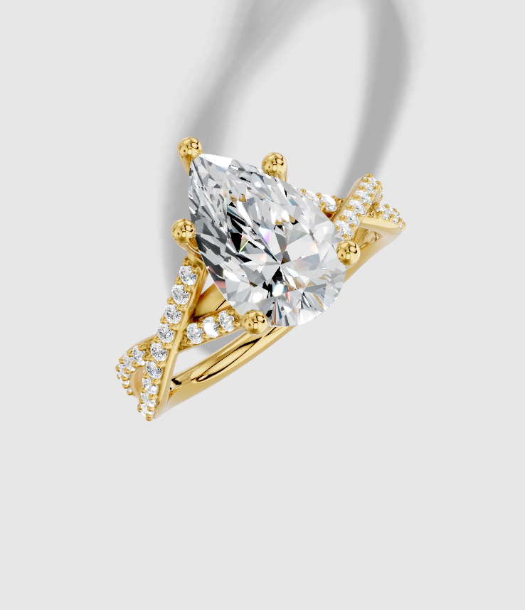 2.30 ctw Pear Cut Lab Grown Diamond Shared Prong Twist Prong Set Engagement Ring in 14K Gold