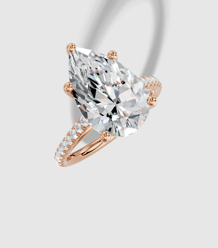 4.42 ctw Pear Cut Lab Grown Diamond Micro Prong Cathedral Hidden Halo Engagement Ring in 14K Gold