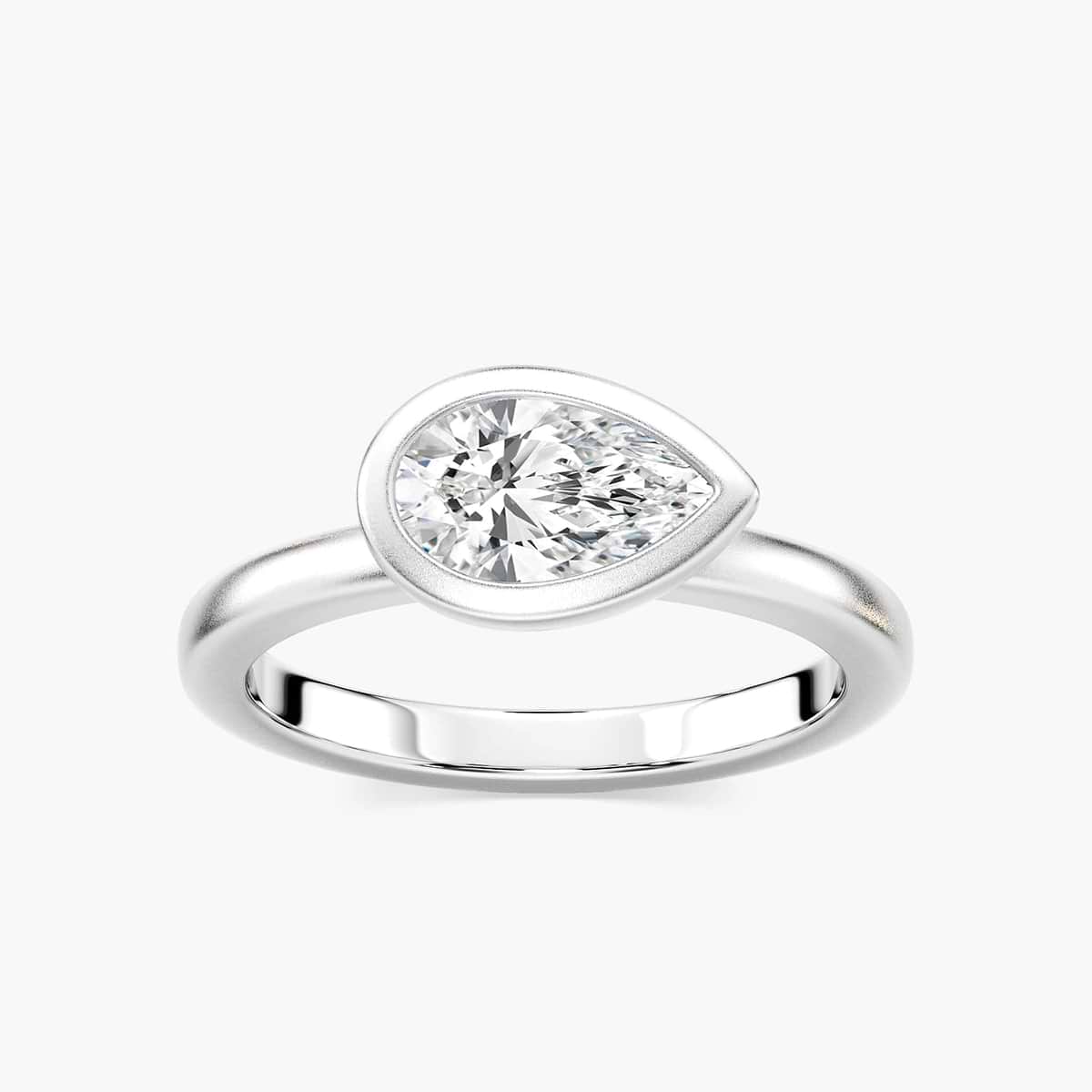 Ruby Pear Lab Grown Diamond Satin Finish Bezel Set Artisan Solitaire Engagement Ring