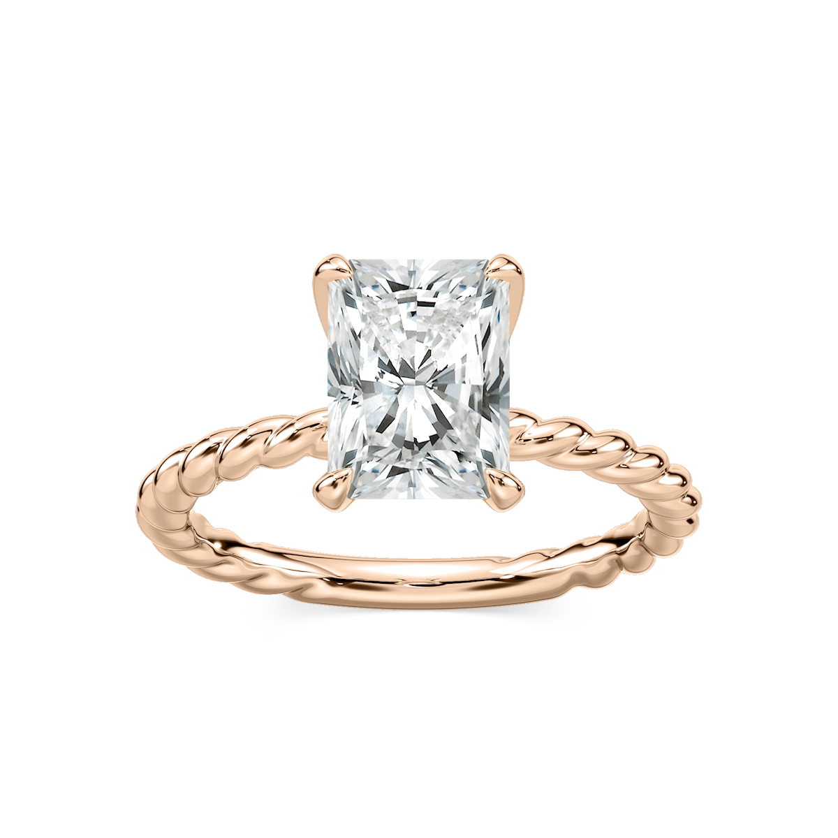 Cali Radiant Lab Grown Diamond Rope Solitaire Engagement Ring