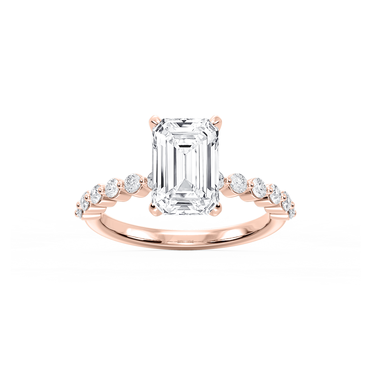 Callie Emerald Lab Grown Diamond Single Shared Prong Hidden Halo Engagement Ring