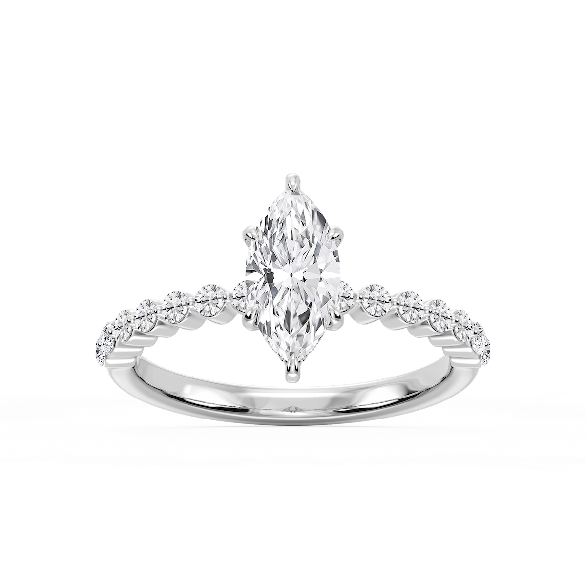 Callie Marquise Lab Grown Diamond Single Shared Prong Hidden Halo Engagement Ring