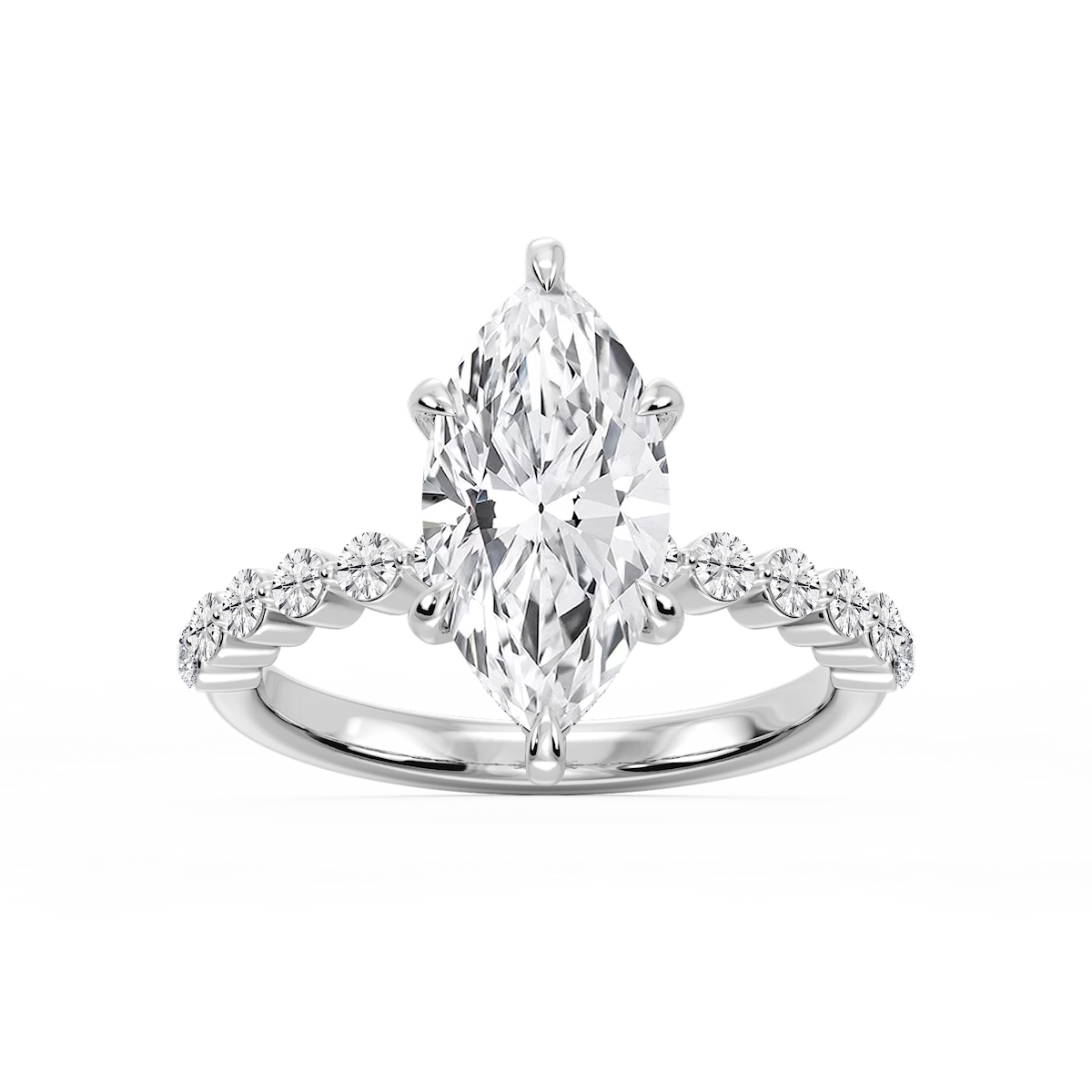 Callie Marquise Lab Grown Diamond Single Shared Prong Hidden Halo Engagement Ring