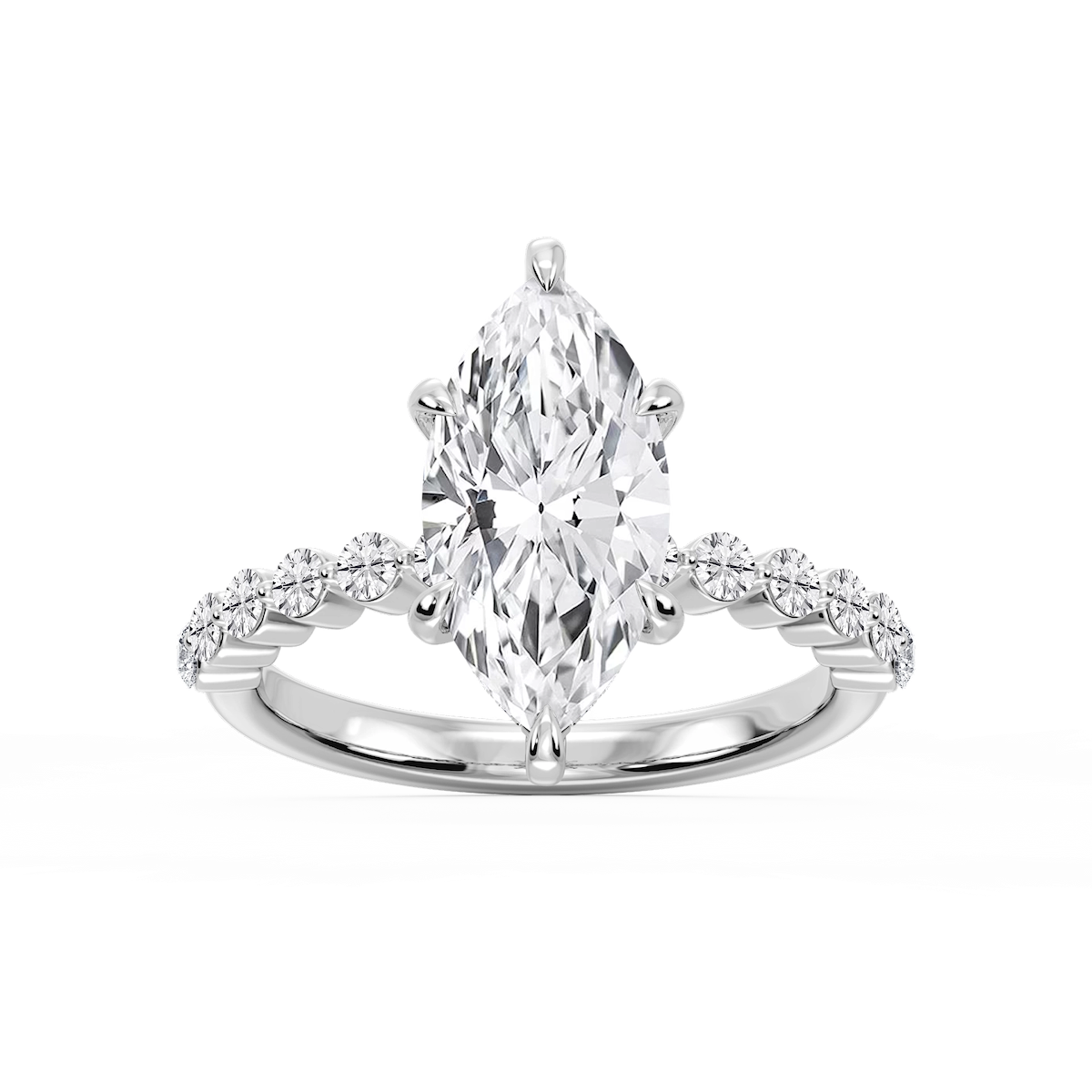 Callie Marquise Lab Grown Diamond Single Shared Prong Hidden Halo Engagement Ring