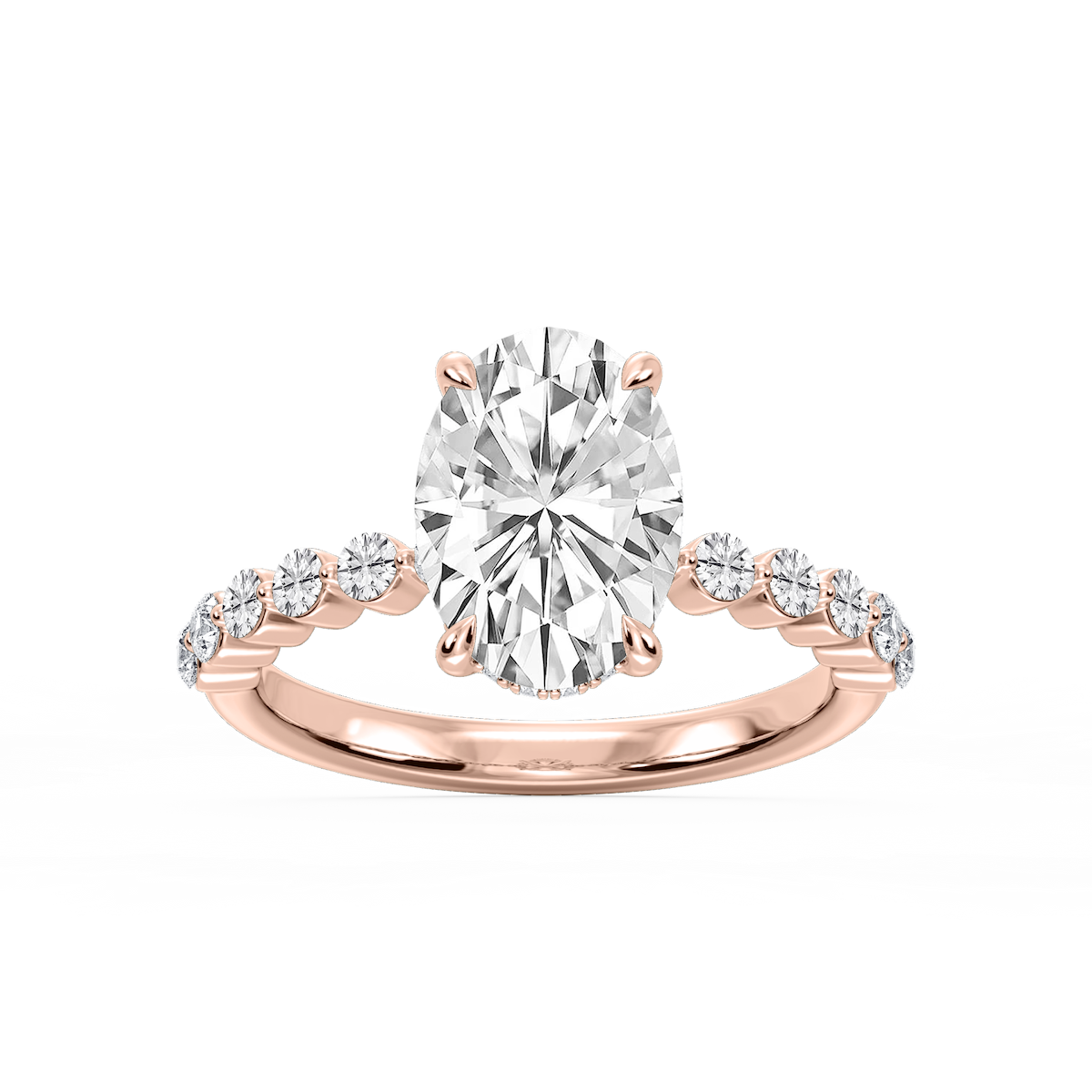Callie Oval Lab Grown Diamond Single Shared Prong Hidden Halo Engagement Ring