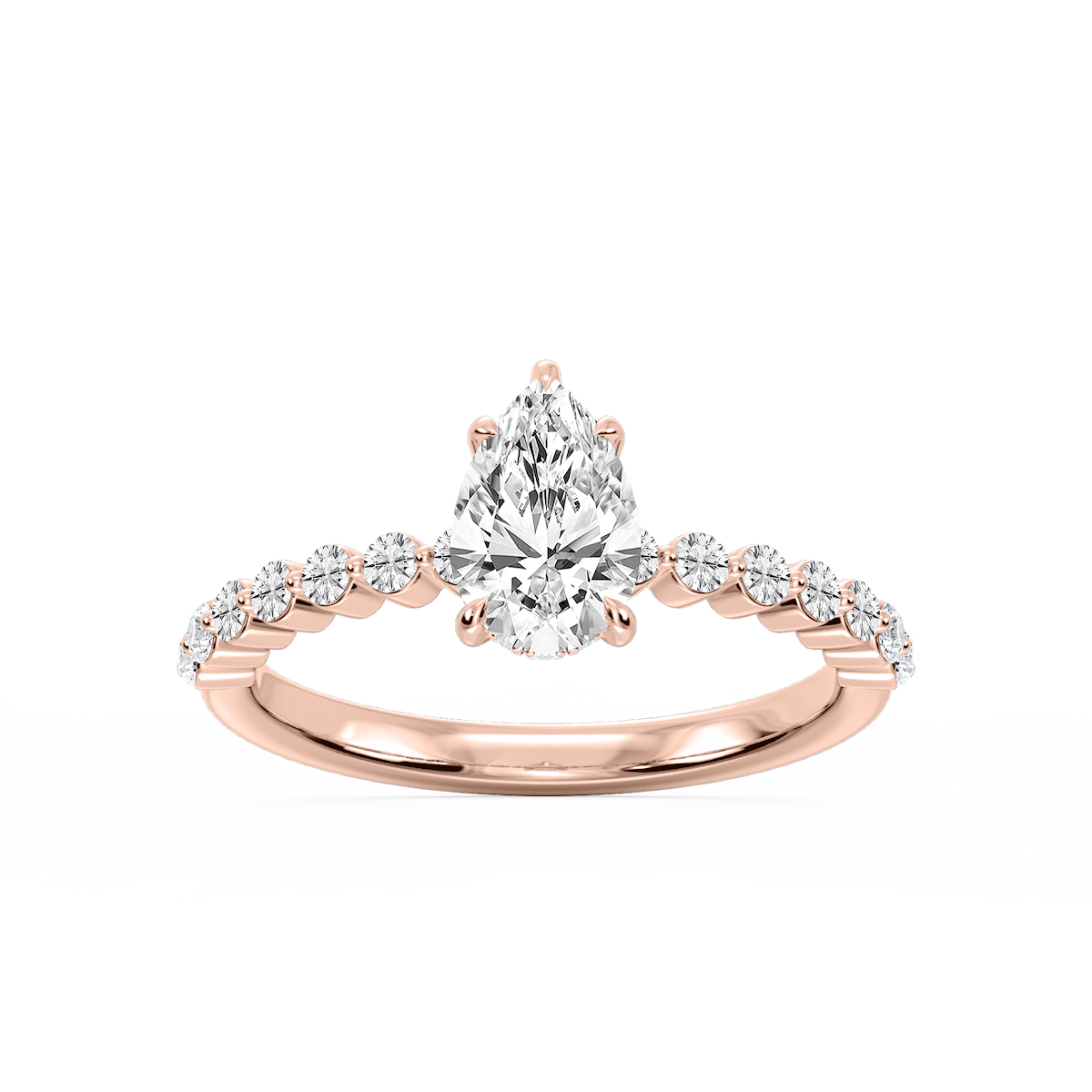 Callie Pear Lab Grown Diamond Single Shared Prong Hidden Halo Engagement Ring