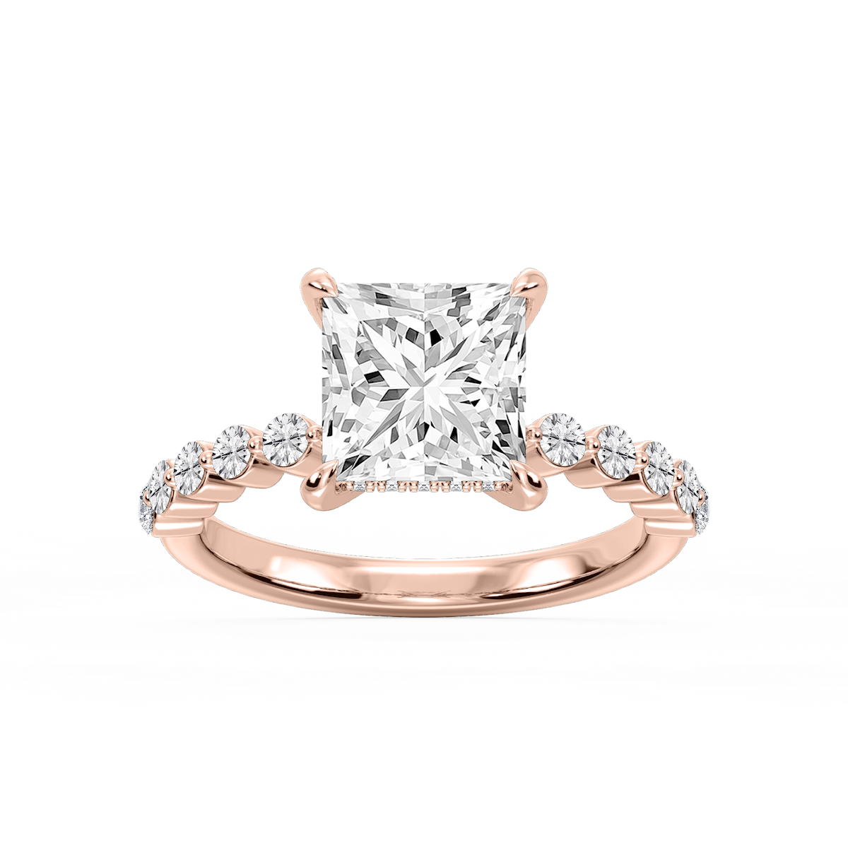 Callie Princess Lab Grown Diamond Single Shared Prong Hidden Halo Engagement Ring