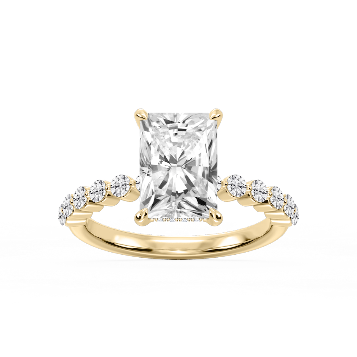 Callie Radiant Lab Grown Diamond Single Shared Prong Hidden Halo Engagement Ring