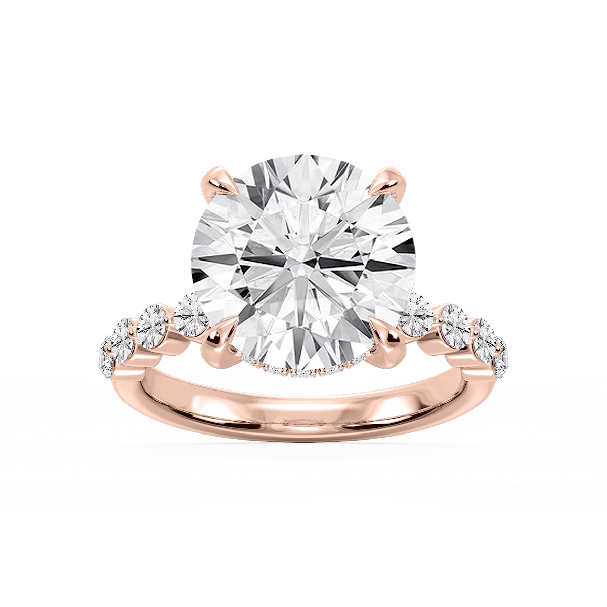 Callie Round Lab Grown Diamond Single Shared Prong Hidden Halo Engagement Ring