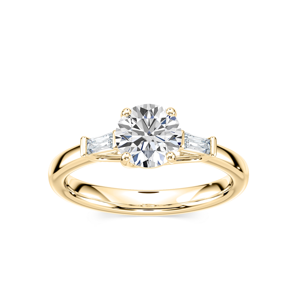 Carma Lab Grown Diamond Tapered Baguette Sides Three Stone Engagement Ring